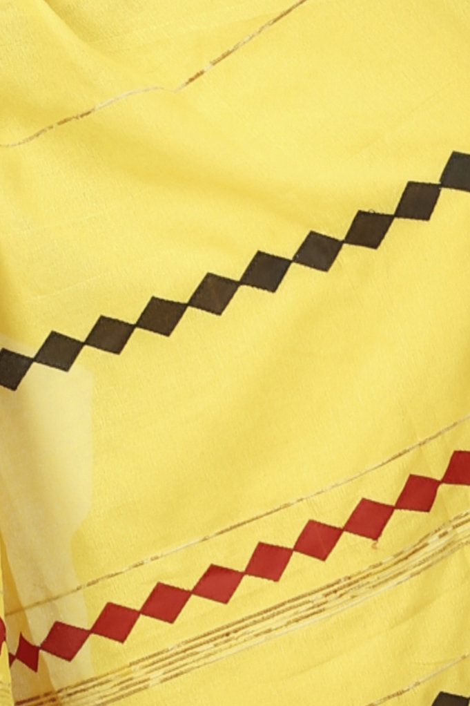 Yellow Pure Cotton Tika Applique Saree (1244)